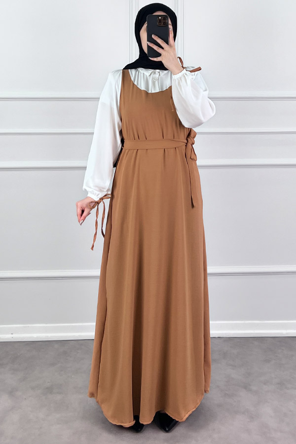 Jile Detaylı Elbise - Camel