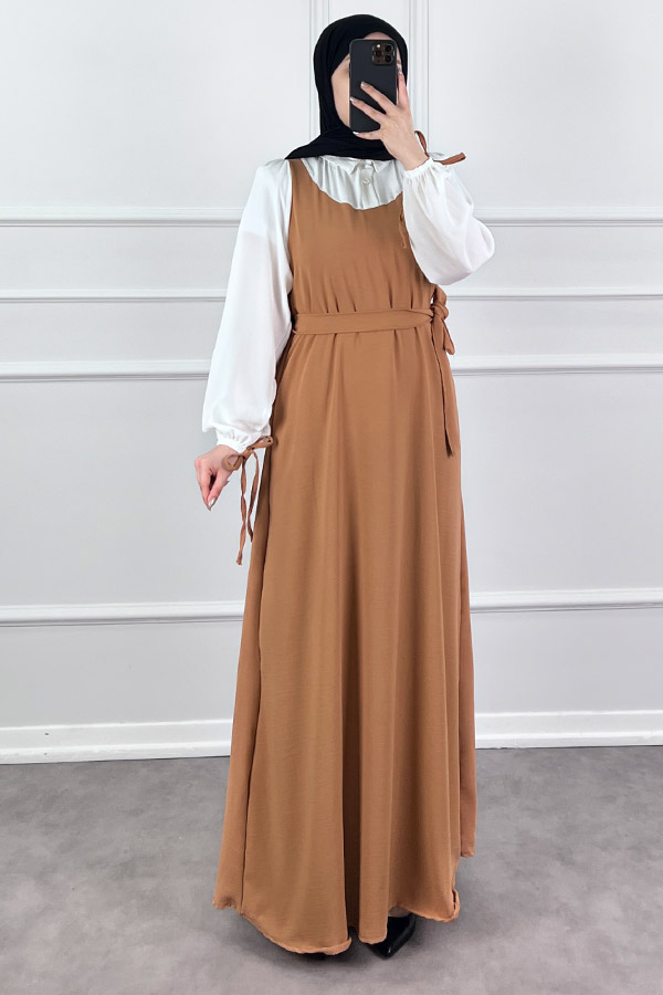 Jile Detaylı Elbise - Camel