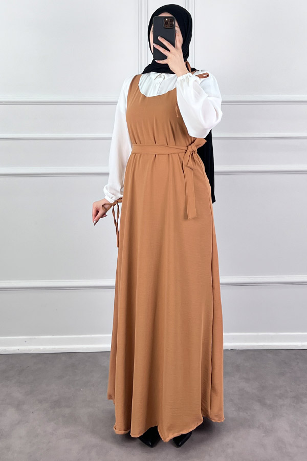 Jile Detaylı Elbise - Camel
