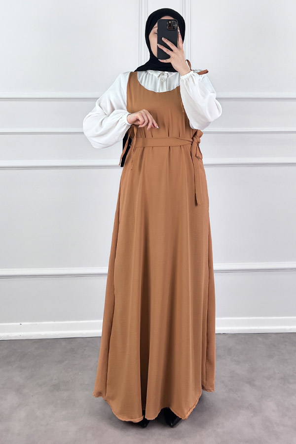 Jile Detaylı Elbise - Camel