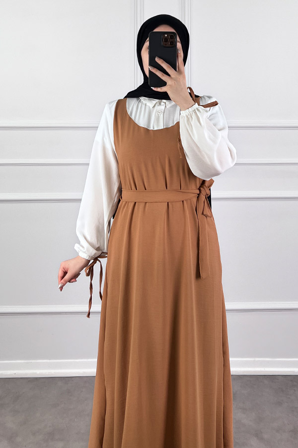 Jile Detaylı Elbise - Camel