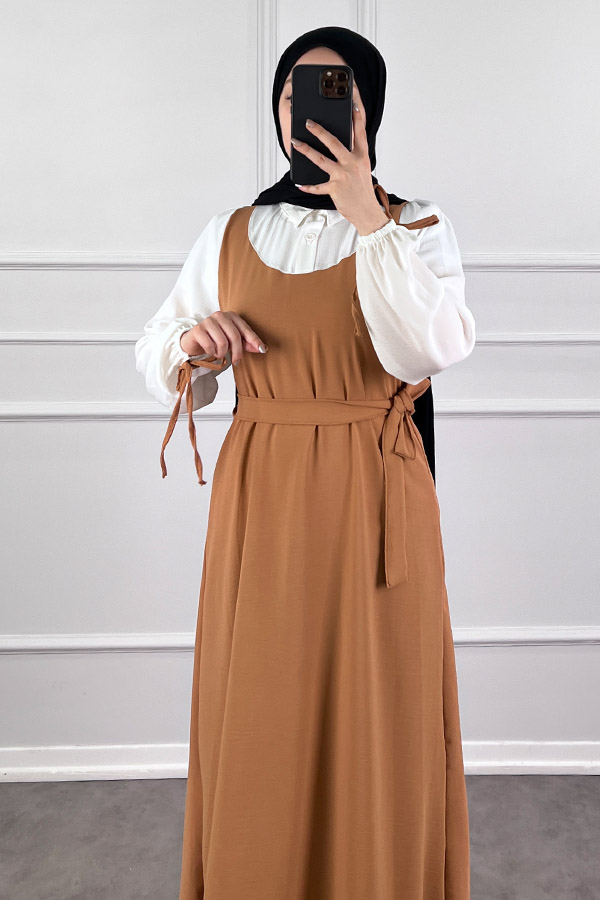 Jile Detaylı Elbise - Camel