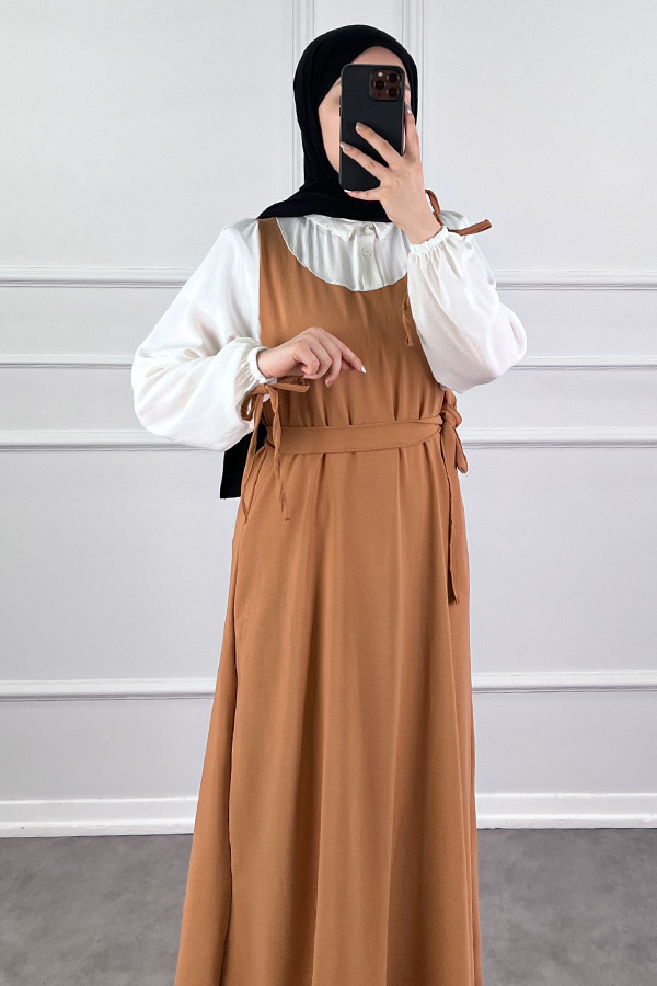 Jile Detaylı Elbise - Camel