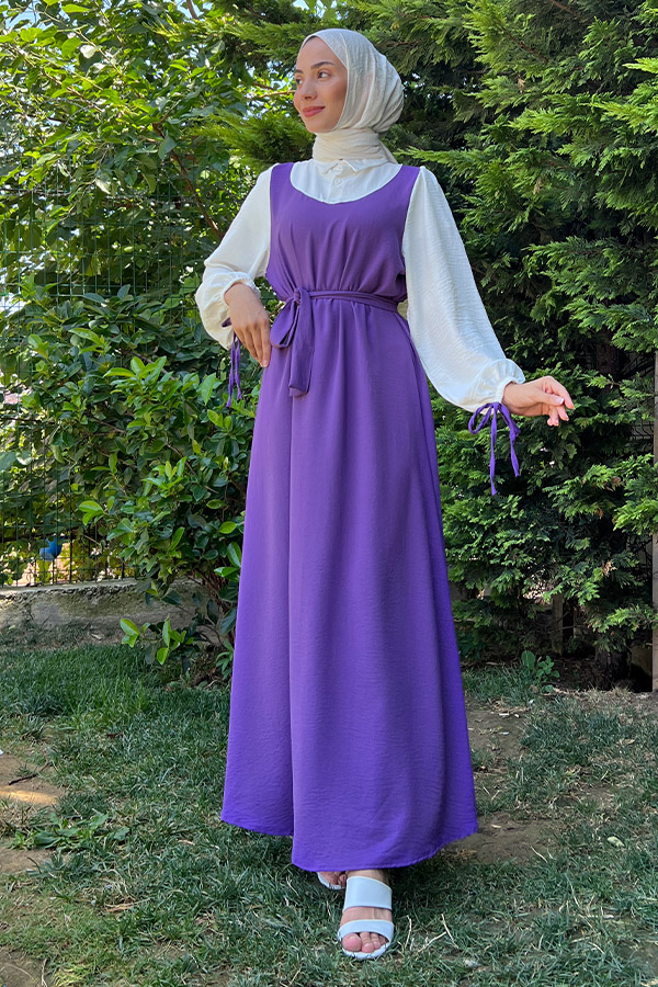 Jile Detaylı Elbise - Fuşya