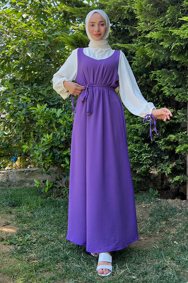 Jile Detaylı Elbise - Fuşya