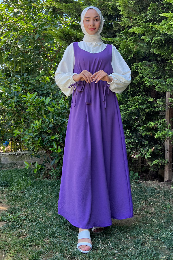 Jile Detaylı Elbise - Fuşya