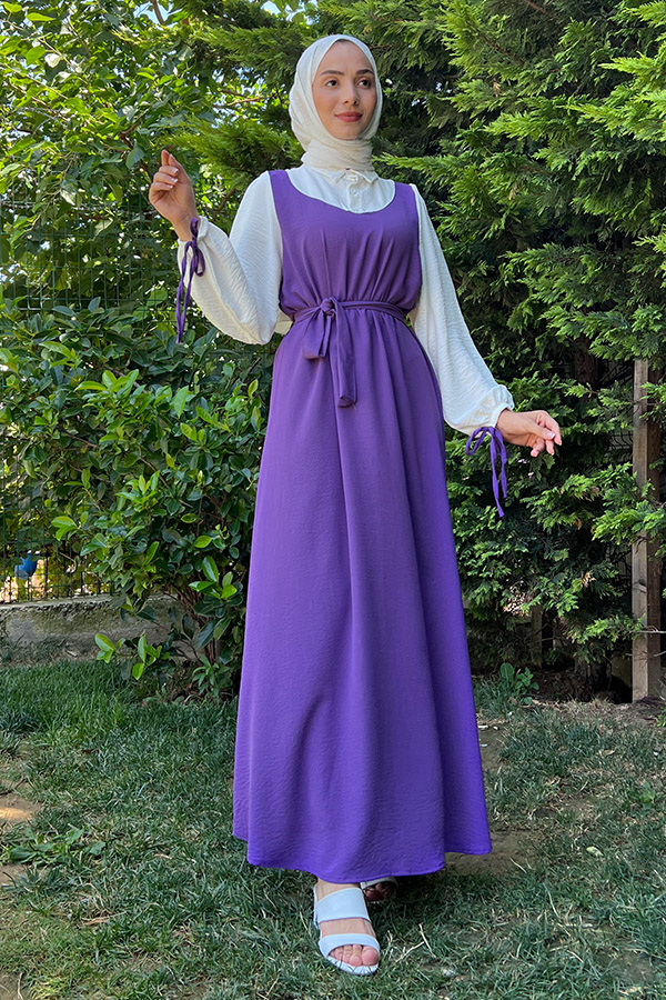 Jile Detaylı Elbise - Fuşya