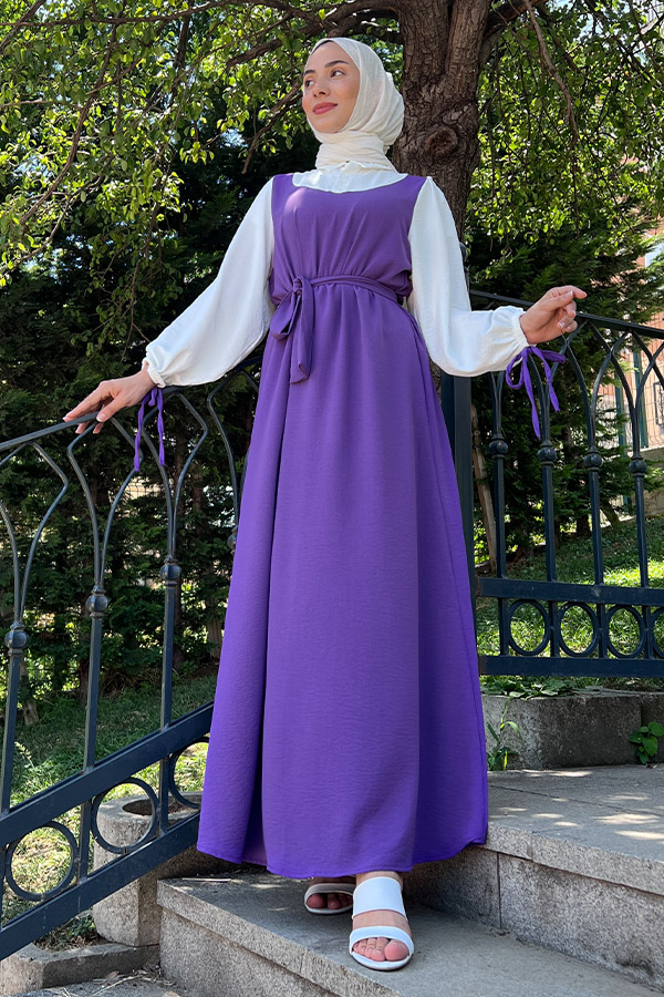 Jile Detaylı Elbise - Fuşya