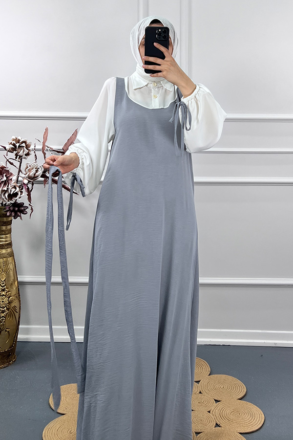 Jile Detaylı Elbise - Gri