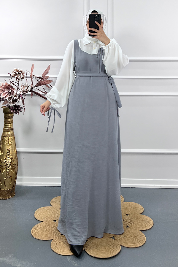 Jile Detaylı Elbise - Gri