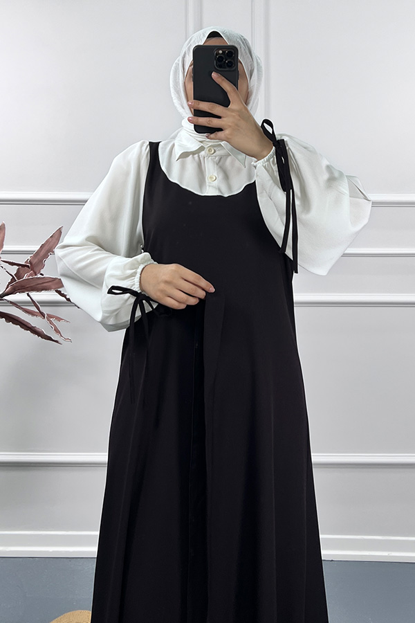 Jile Detaylı Elbise - Kızıl Siyah