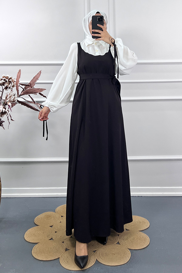 Jile Detaylı Elbise - Kızıl Siyah