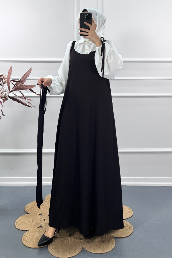 Jile Detaylı Elbise - Kızıl Siyah