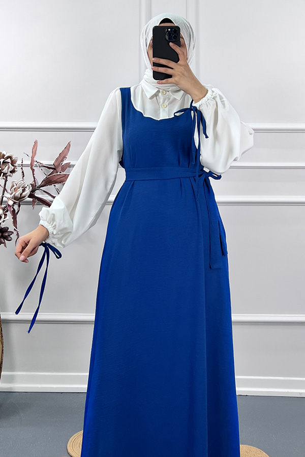 Jile Detaylı Elbise - Mavi Jile Detaylı Elbise - Mavi