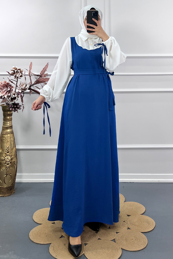 Jile Detaylı Elbise - Mavi Jile Detaylı Elbise - Mavi