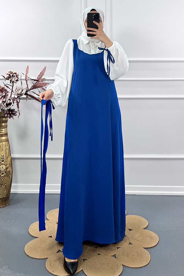 Jile Detaylı Elbise - Mavi Jile Detaylı Elbise - Mavi