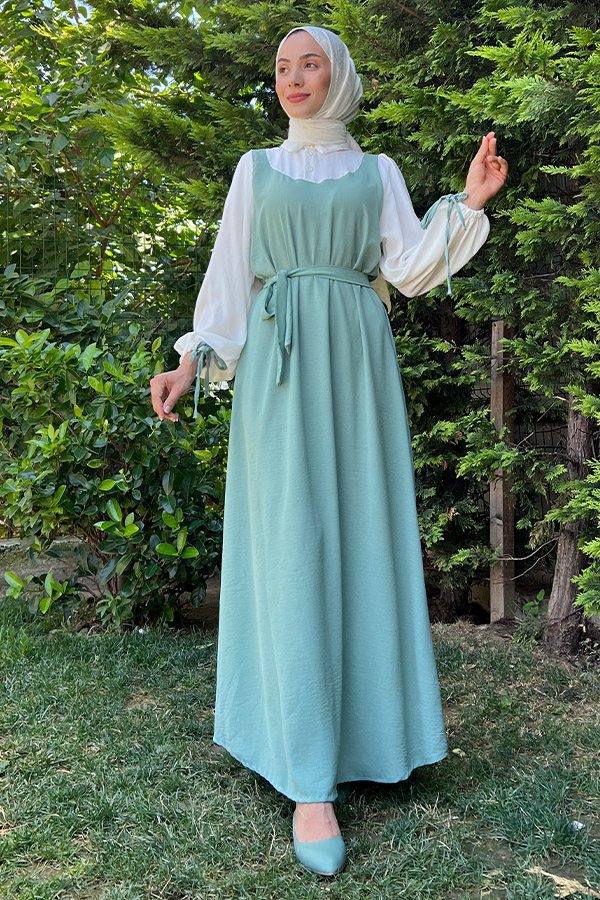 Jile Detaylı Elbise - Mint