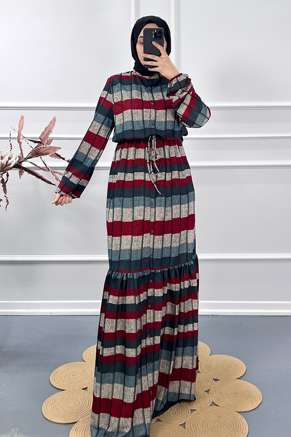 Kare Desen Elbise - Kırmızı