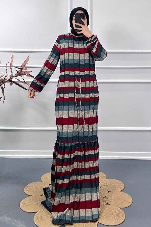 Kare Desen Elbise - Kırmızı