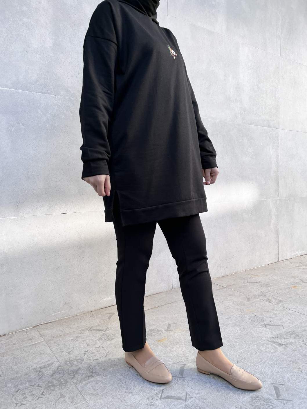 Koala Nakışlı Kapşonlu Tunik - Siyah