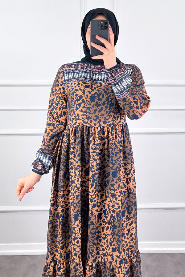 Kobe Krep Leo Elbise - Kahverengi