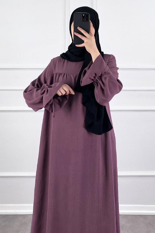 Kolları Detaylı Elbise - Gül Kurusu