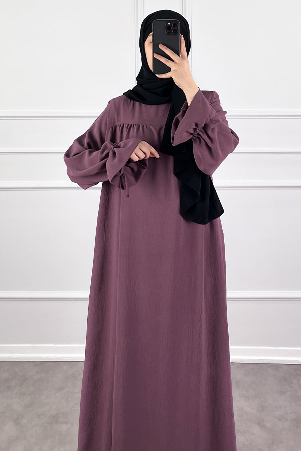 Kolları Detaylı Elbise - Gül Kurusu