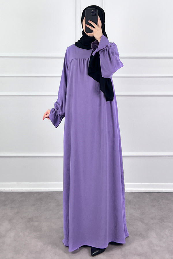 Kolları Detaylı Elbise - Lila