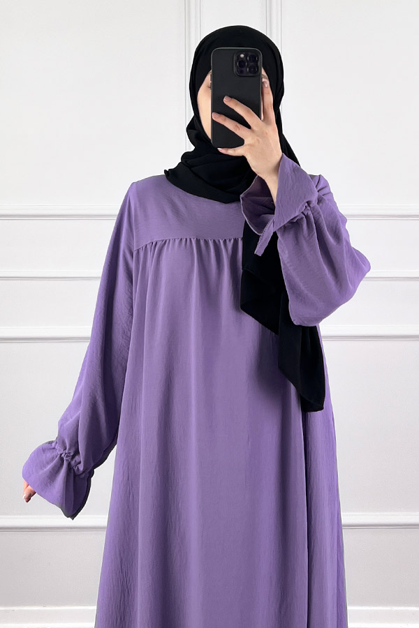 Kolları Detaylı Elbise - Lila
