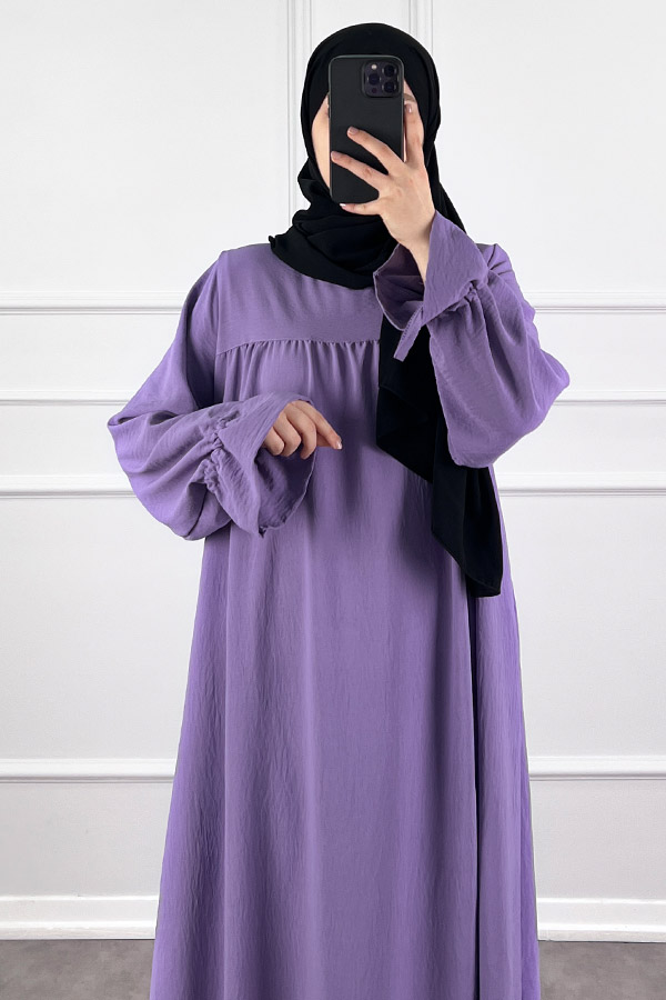 Kolları Detaylı Elbise - Lila