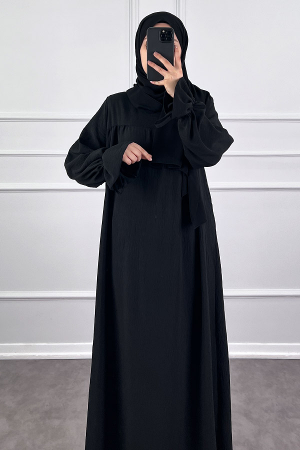 Kolları Detaylı Elbise - Siyah