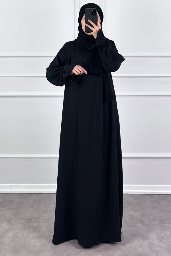 Kolları Detaylı Elbise - Siyah