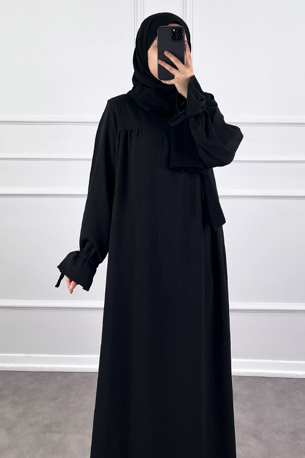 Kolları Detaylı Elbise - Siyah