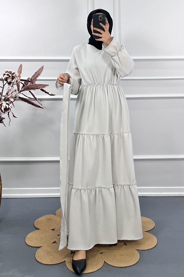 Kolu Lastikli Elbise - Ekru