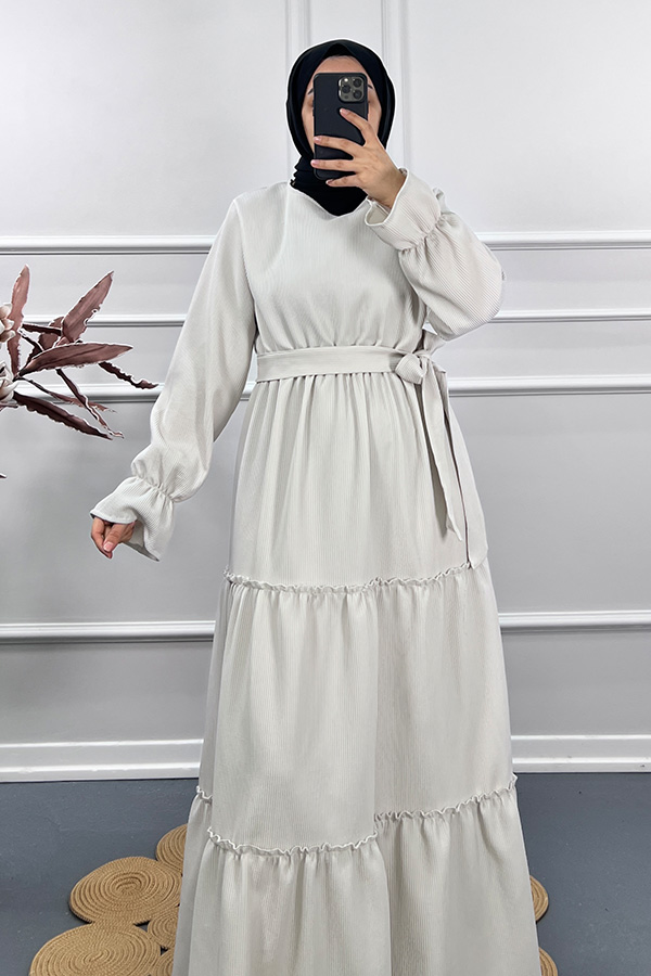 Kolu Lastikli Elbise - Ekru