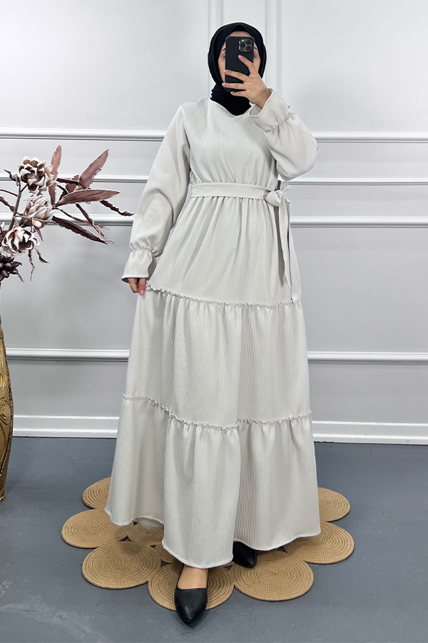 Kolu Lastikli Elbise - Ekru