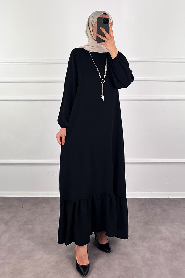 Kolyeli Tesettür Elbise - Siyah