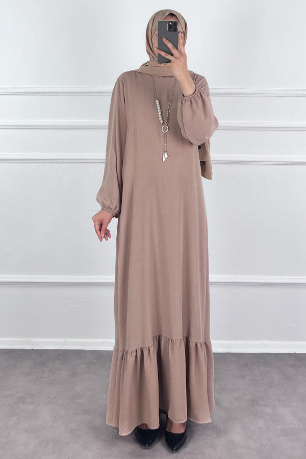 Kolyeli Tesettür Elbise - Taş