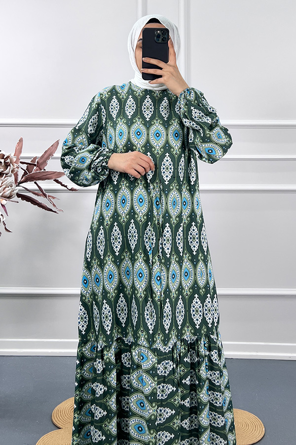 Kültür Desen Elbise - Yeşil