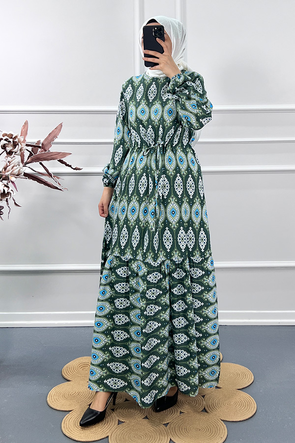 Kültür Desen Elbise - Yeşil