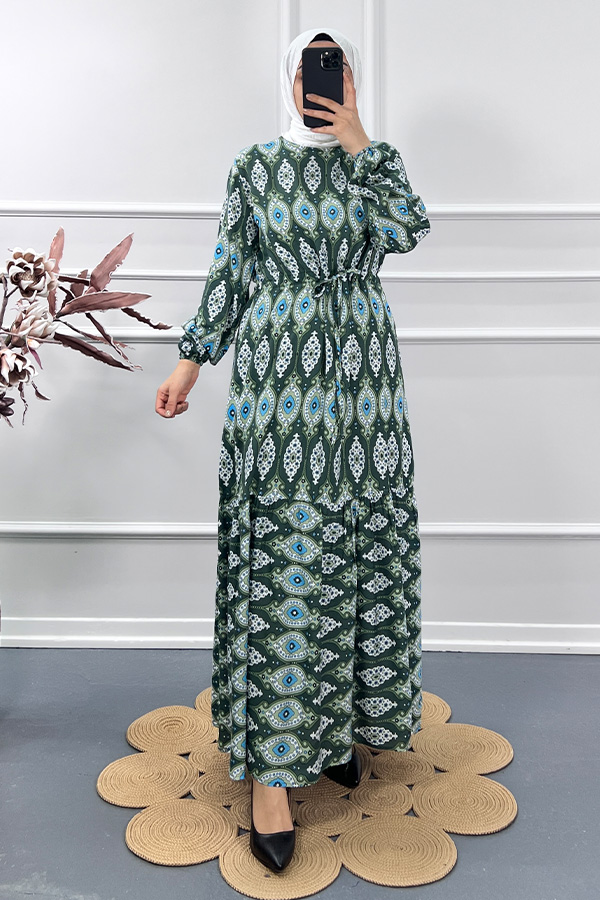 Kültür Desen Elbise - Yeşil