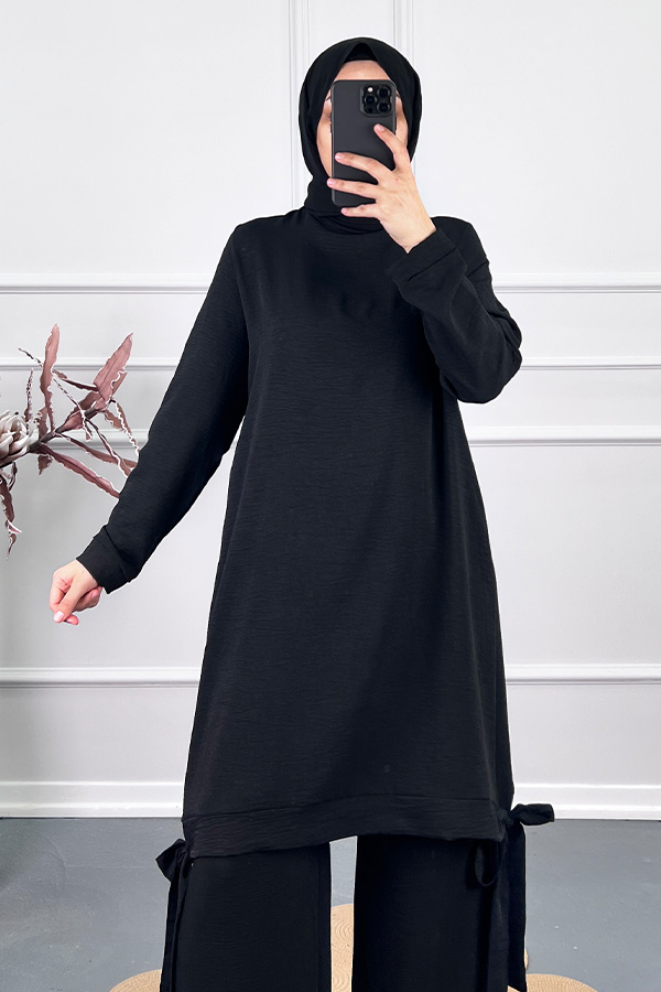 Kurdele Detaylı Takım - Siyah