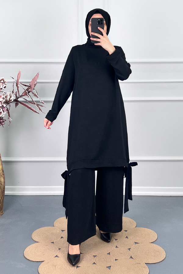 Kurdele Detaylı Takım - Siyah