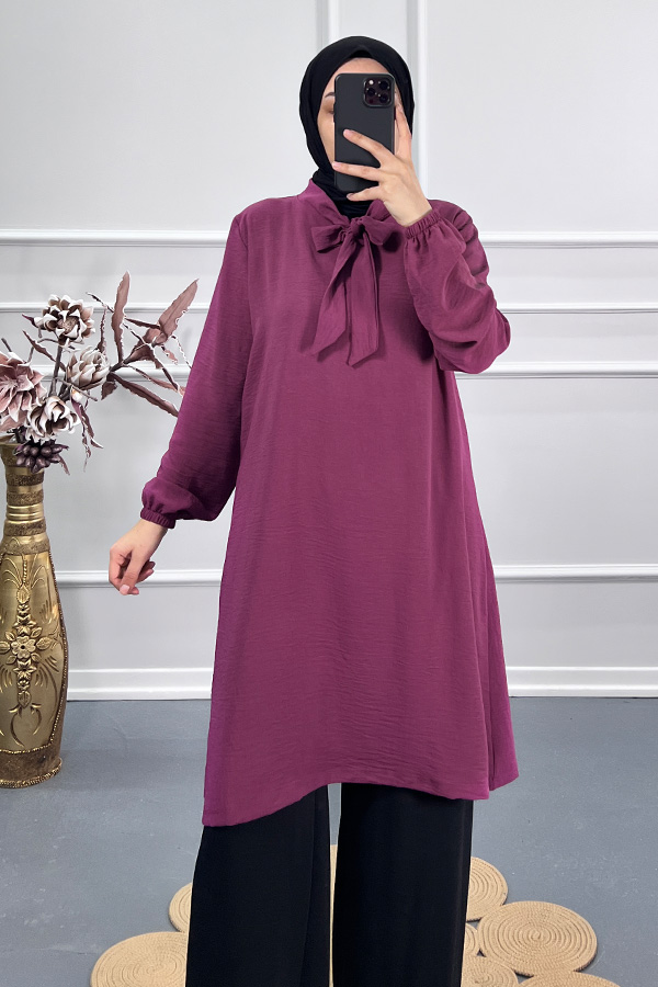 Kurdele Detaylı Tunik - Gül Kurusu