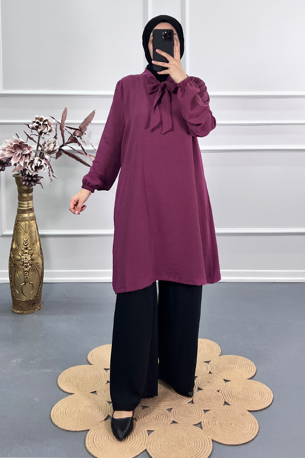 Kurdele Detaylı Tunik - Gül Kurusu