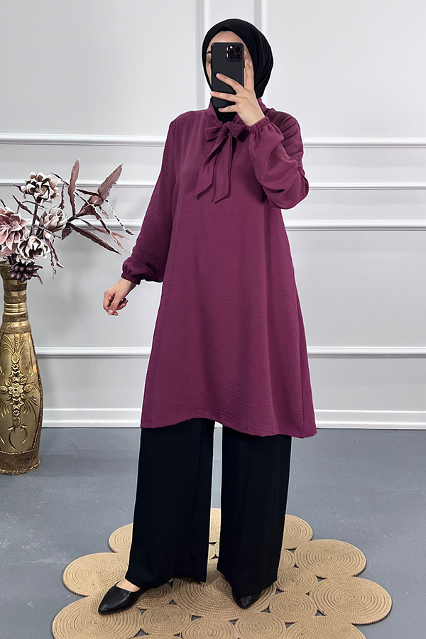 Kurdele Detaylı Tunik - Gül Kurusu