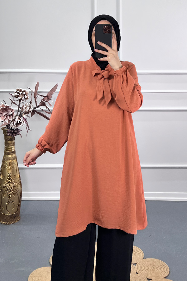 Kurdele Detaylı Tunik - Kiremit