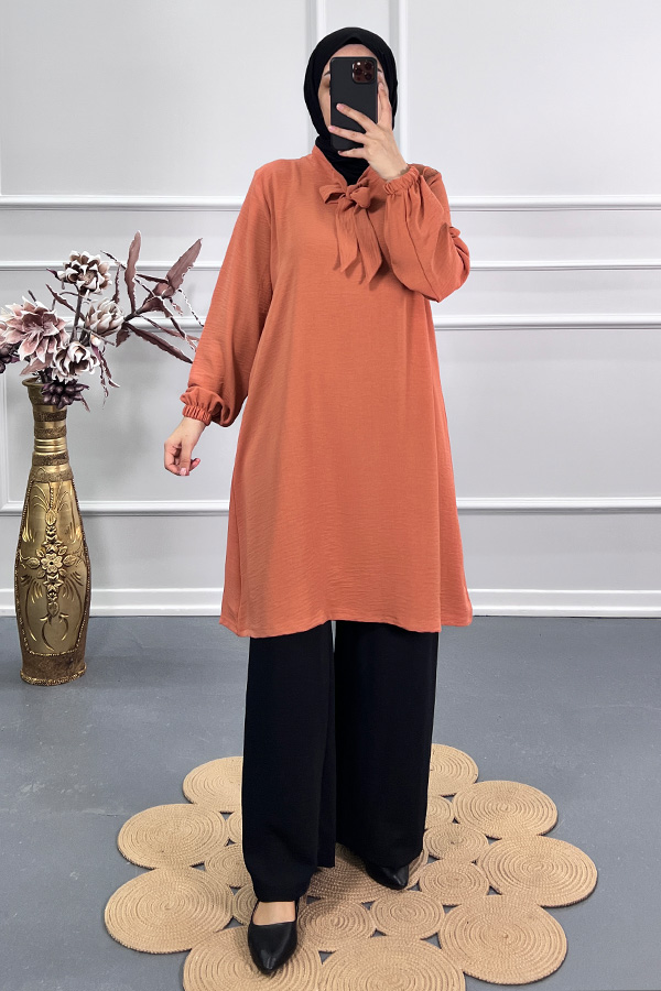 Kurdele Detaylı Tunik - Kiremit