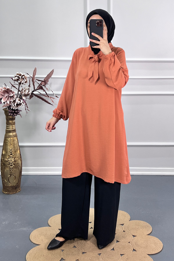Kurdele Detaylı Tunik - Kiremit