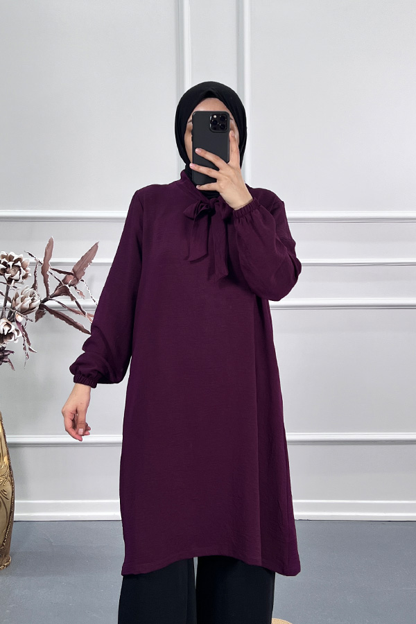 Kurdele Detaylı Tunik - Mor